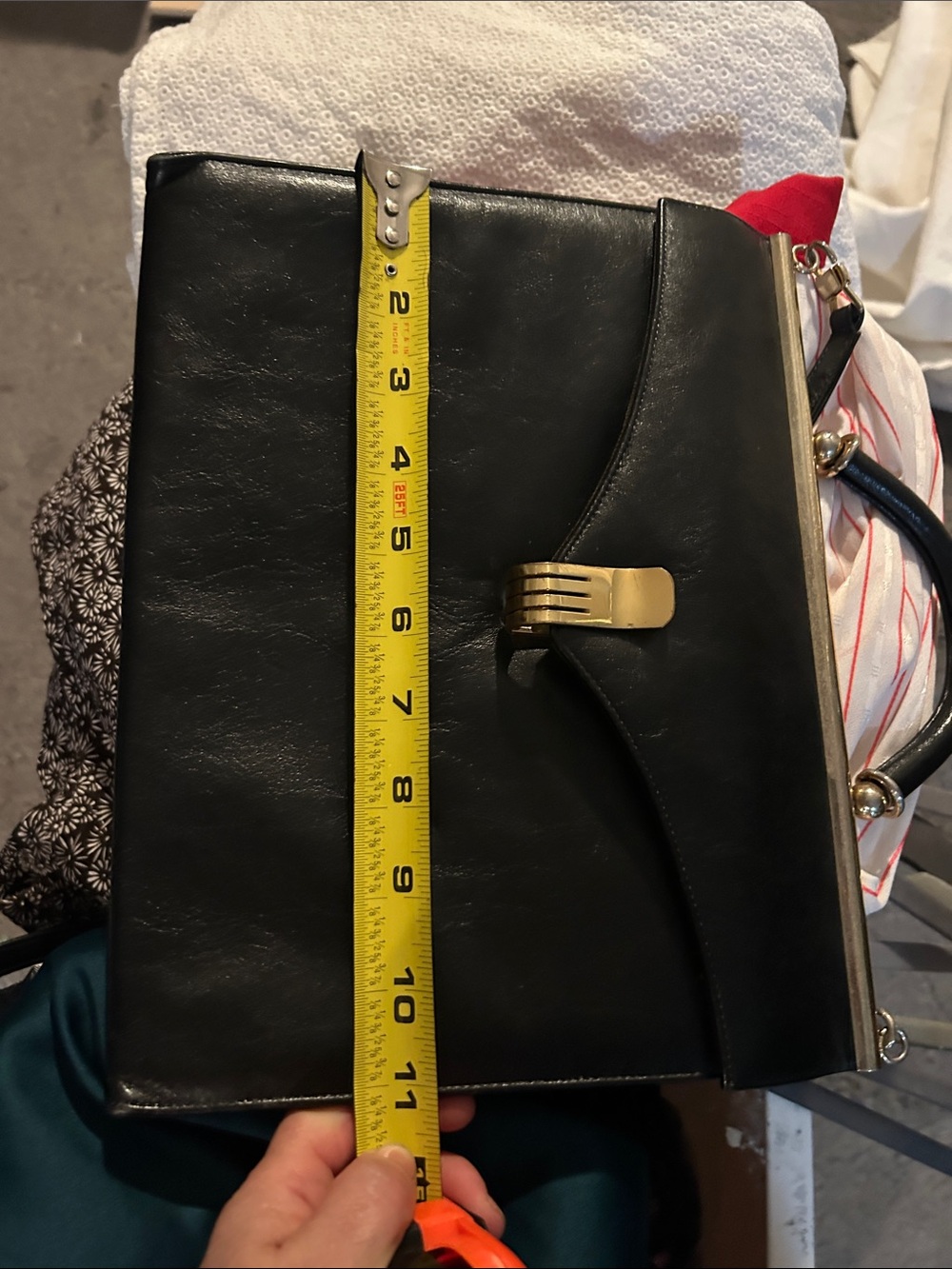 Vintage Black Leather Frame Handbag Gold Hardware Top Handle Shoulder Bag - Picture 13 of 14
